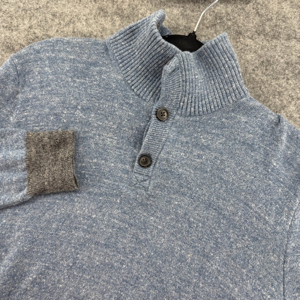 Gap Mock Neck Henley Sweater XL Blue Marled Contrast‎ Trim Vtg Pullover Cotton